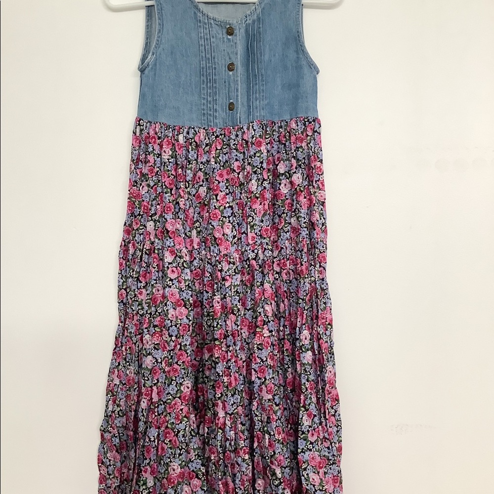 denim and floral print maxi dress